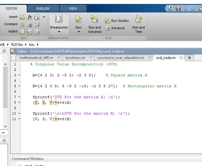 Singular Value Decomposition (SVD) using MATLAB - MATLAB Programming