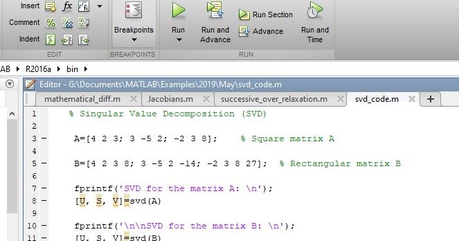 Singular Value Decomposition (SVD) using MATLAB - MATLAB Programming
