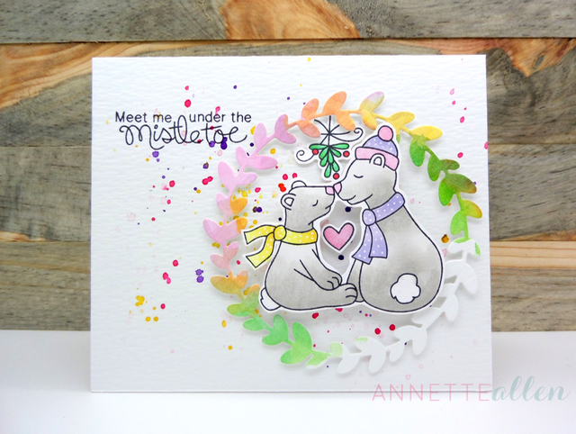 Mistletoe Bears card by Guest Designer Annette Allen | Holiday Smooches Stamp set by Newton's Nook Designs #kiss #newtonsnook
