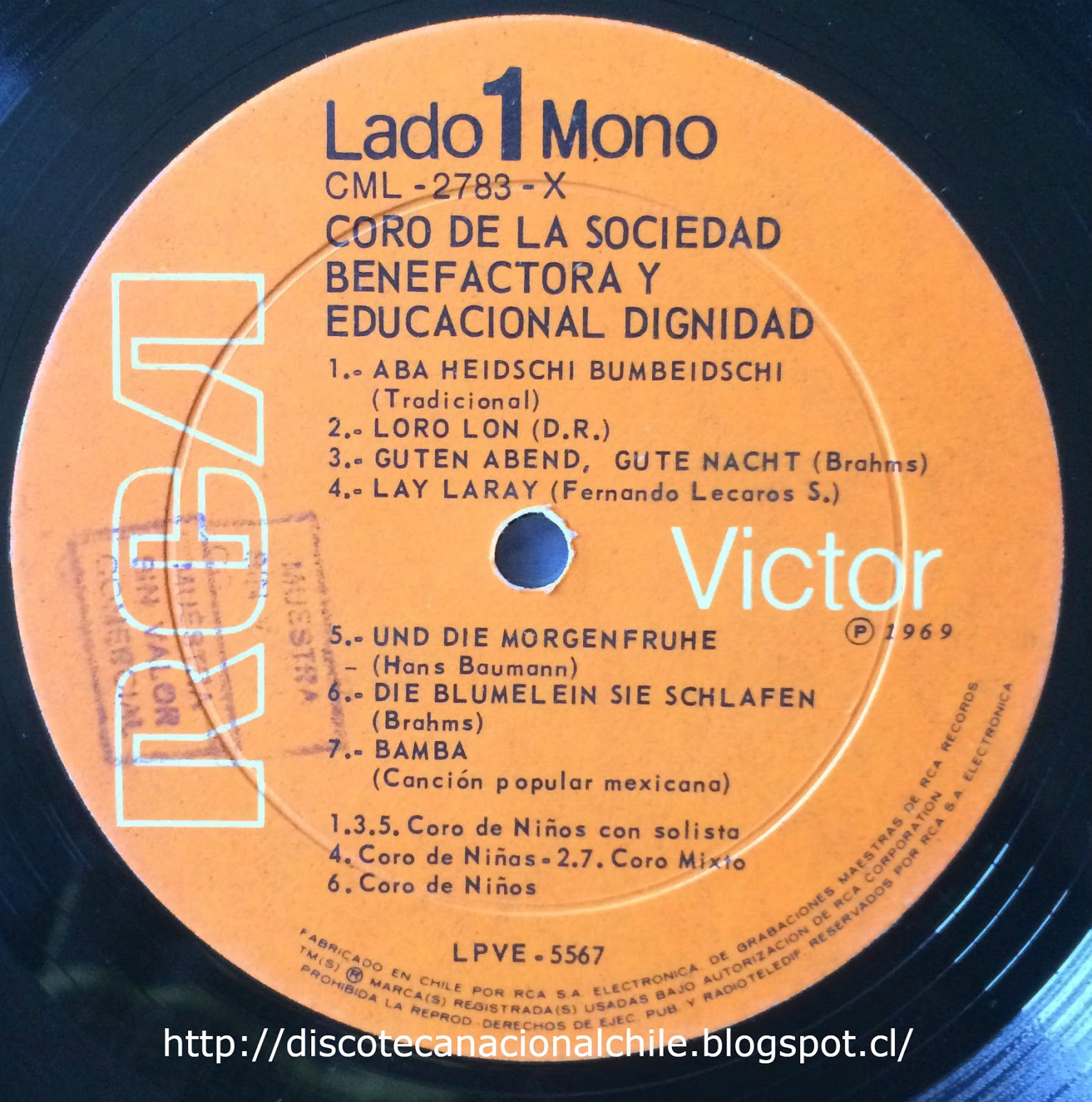 Discoteca Nacional Chile: Coros Dignidad. CML-2783-X. Rca Víctor. 1969 ...