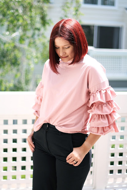 Layered ruffle sleeve t-shirt, SheIn, Fashion blogger, affordable fashion, Red Hair, 