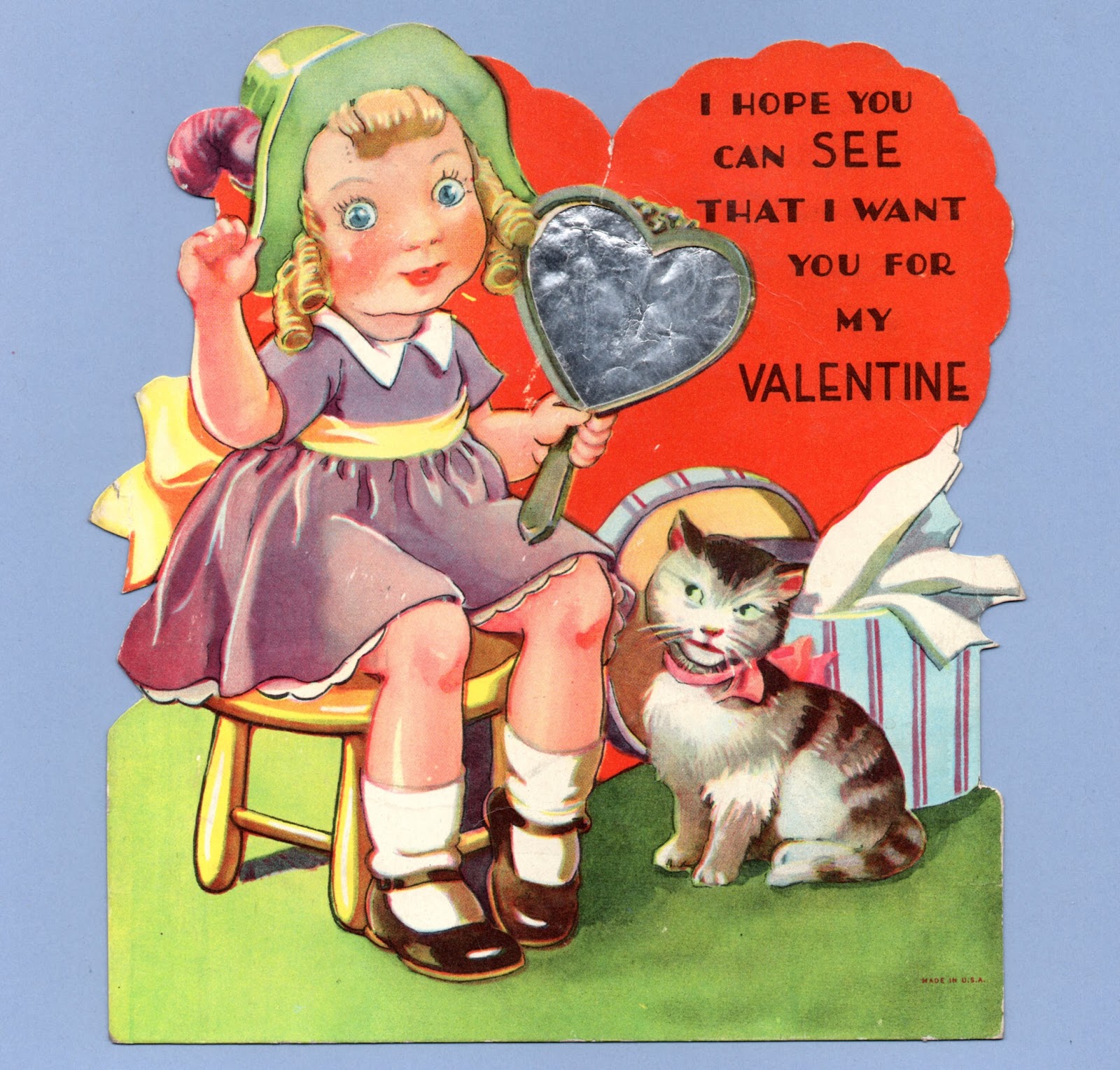 ADORABLE Vintage Art Deco Valentines Day Card, Cute Little Girl On