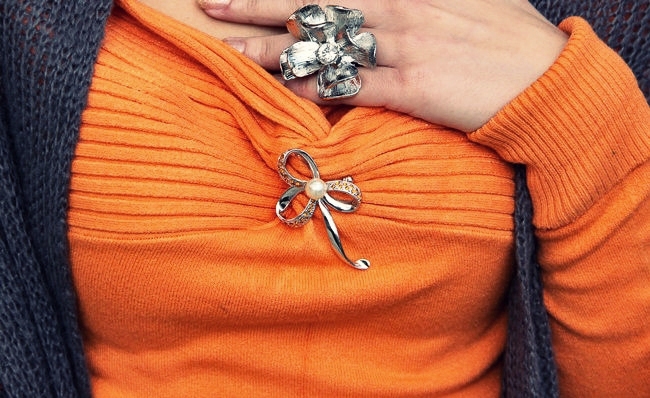 silver flower ring and brooch