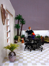 Roof patio of an Art Deco moderne-style dolls house by Anne Reid