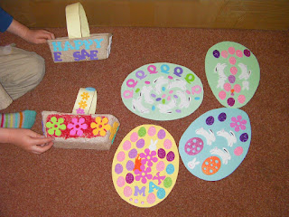 home decorated easter eggs and baskets