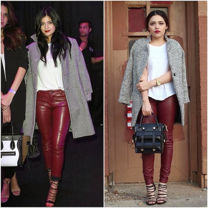 Kylie Jenner Inspired ( Burgundy Leather pants , black and white coat ...
