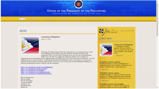 Philippines President's website defaced by Anonymous Hackers