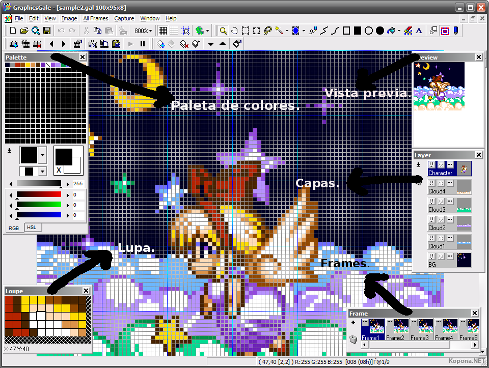 Multimedia Graphics Gale Editor de pixel art.