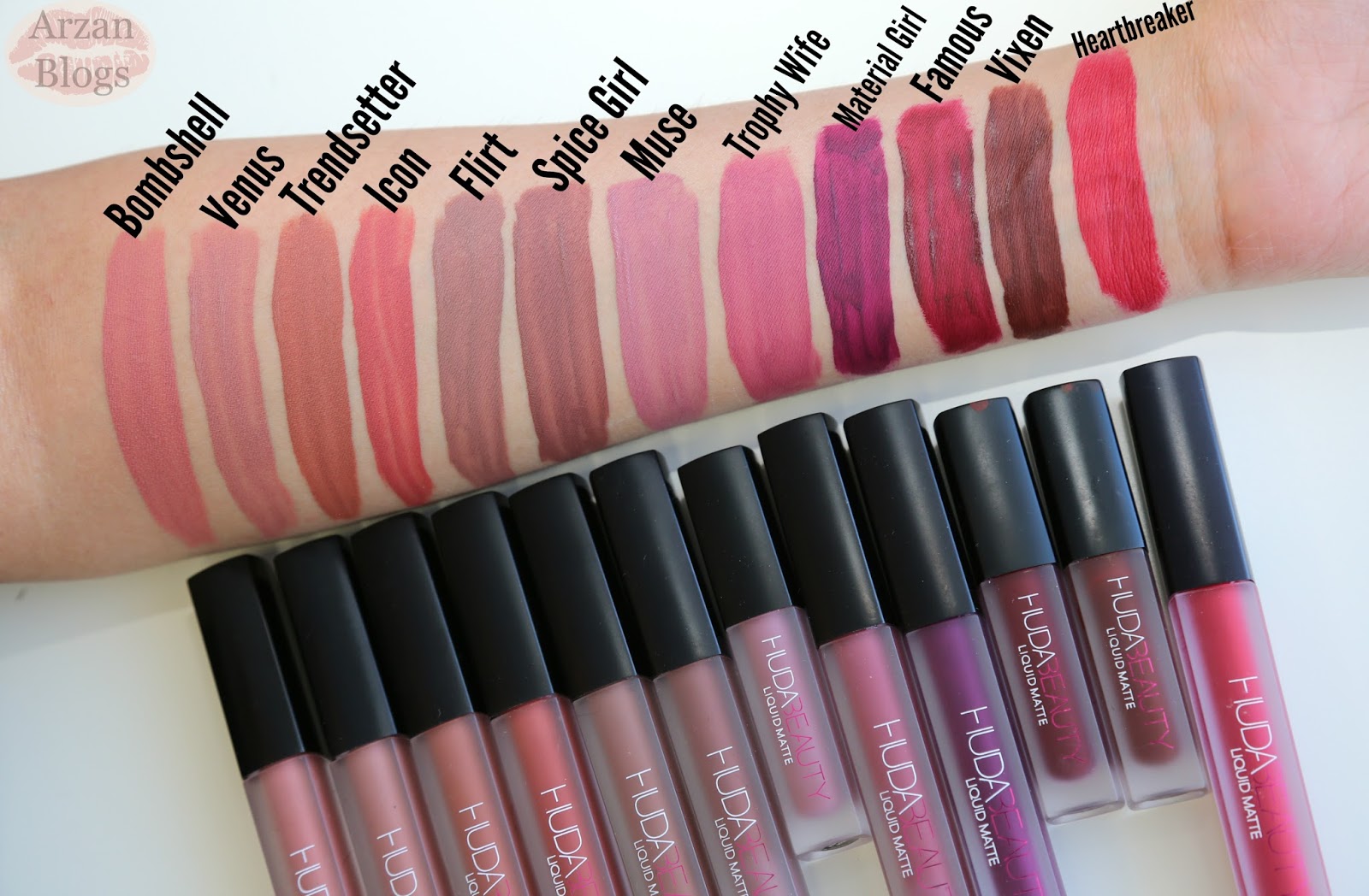 Arzan Blogs Huda Beauty Liquid Matte Lipsticks Swatches Shades