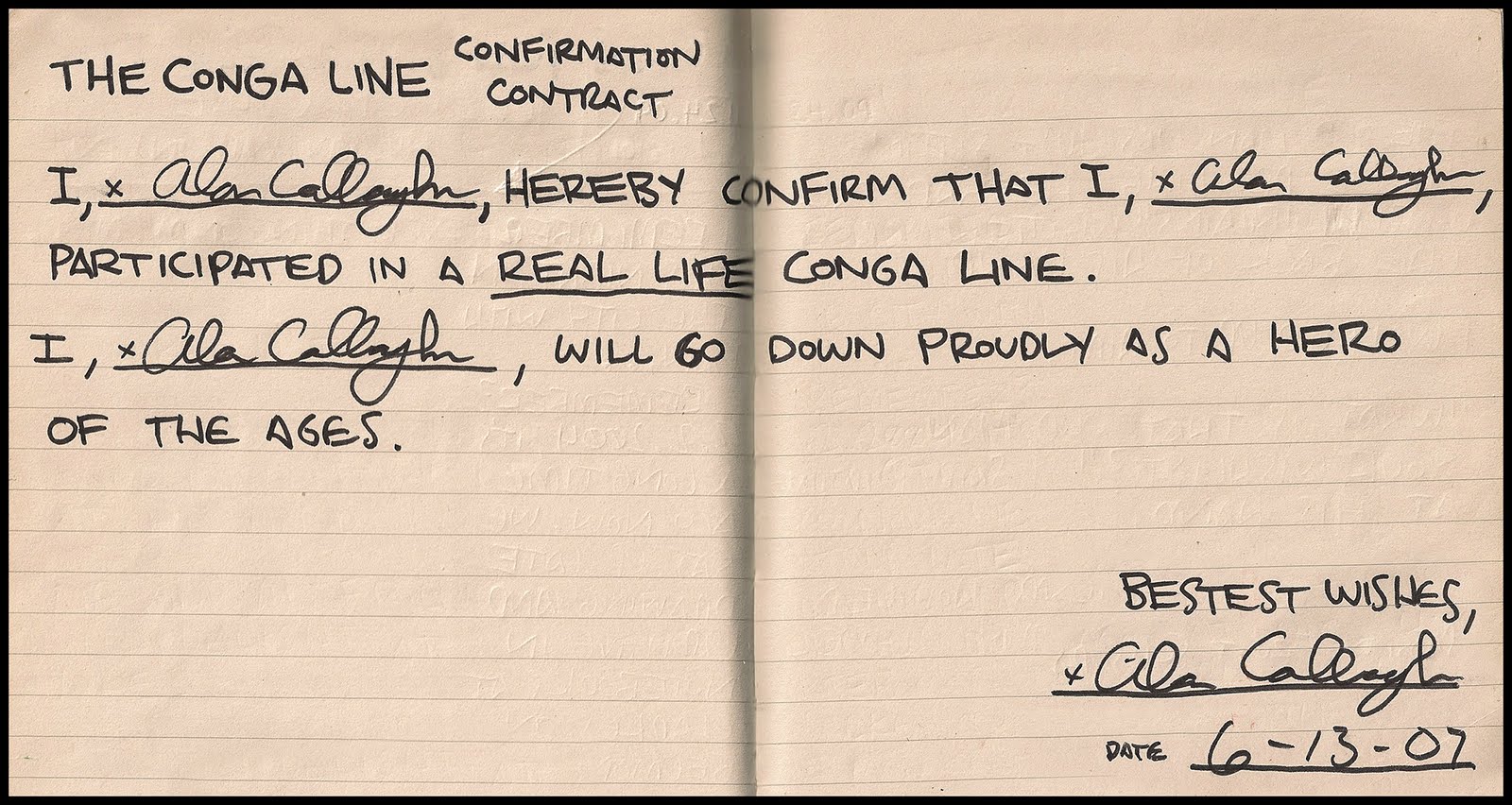 THE ESIDES CONGA LINE CONFIRMATION CONTRACT