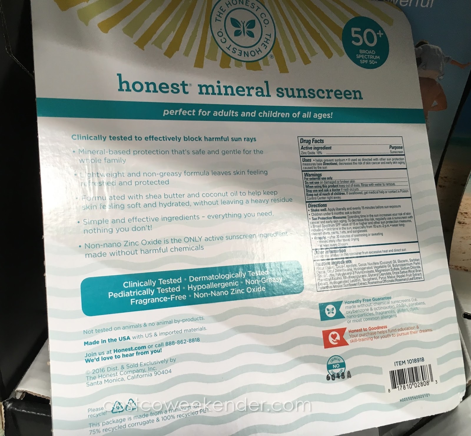 The Honest Company Honest Mineral Sunscreen (SPF 50) Costco Weekender