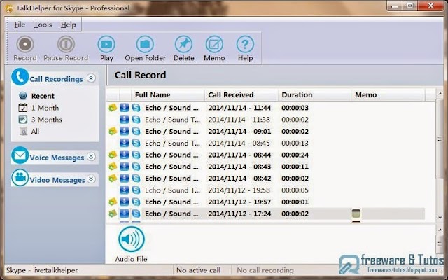 TalkHelper : un logiciel gratuit pour enregistrer vos appels vocaux et vidéo Skype
