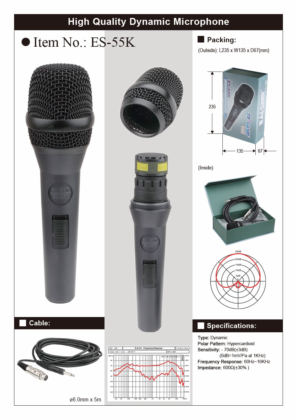 Enping yixing electronic equipment co.,ltd ES55K ES77K Best metal dynamic microphone/ high