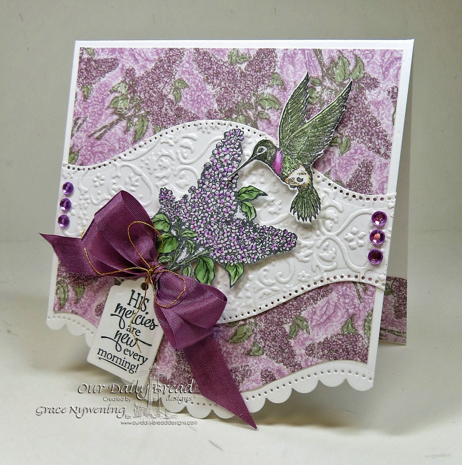 Our Daily Bread designs stamps Sentiment Collectiion 2, Lilac, ODBD Blooming Garden Paper Colection, ODBD Hummingbird single stamp and ODBD die, desisnged by Grace Nywening