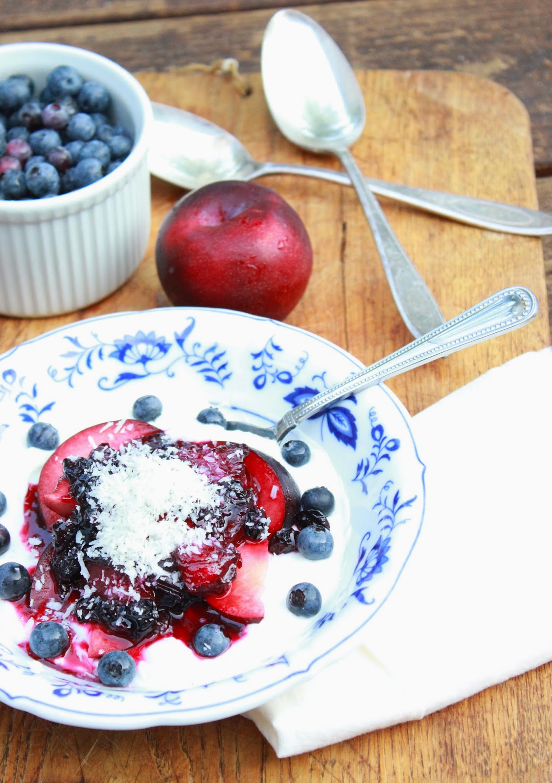 Intrinsic Beauty Good Morning Stewed Plums and Blueberries Over