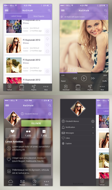 Nagham - Music IOS-7 App Design