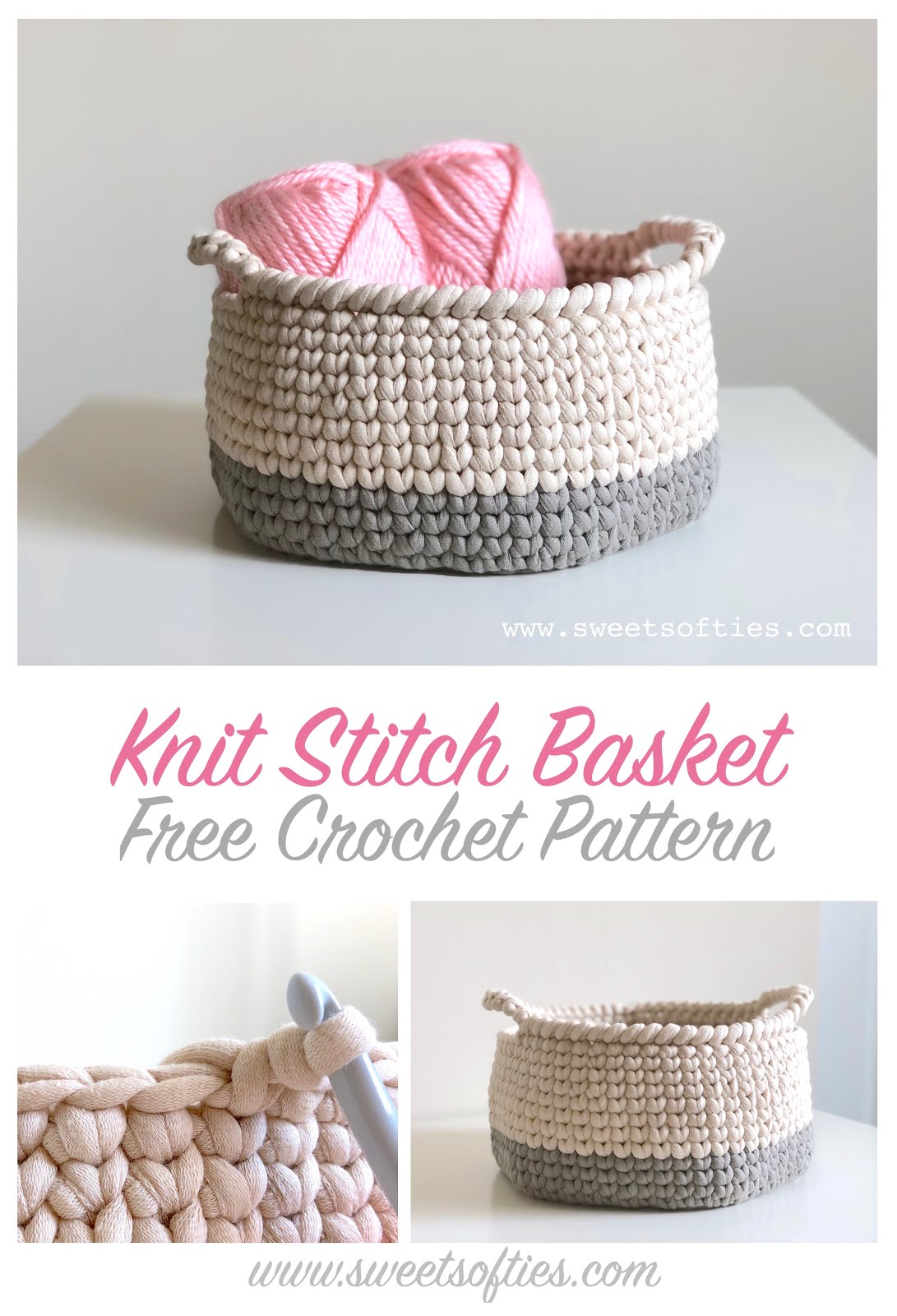 Knit Stitch Basket (Free Crochet Pattern) + Video Tutorials for