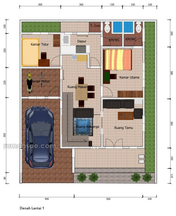 √ Denah Rumah di Lahan 12 m x 10 m Rumah Sae