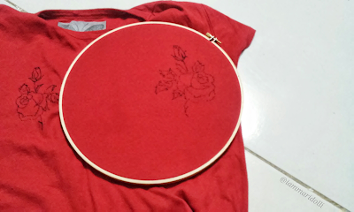 Embroidery, rose, tshirt, red
