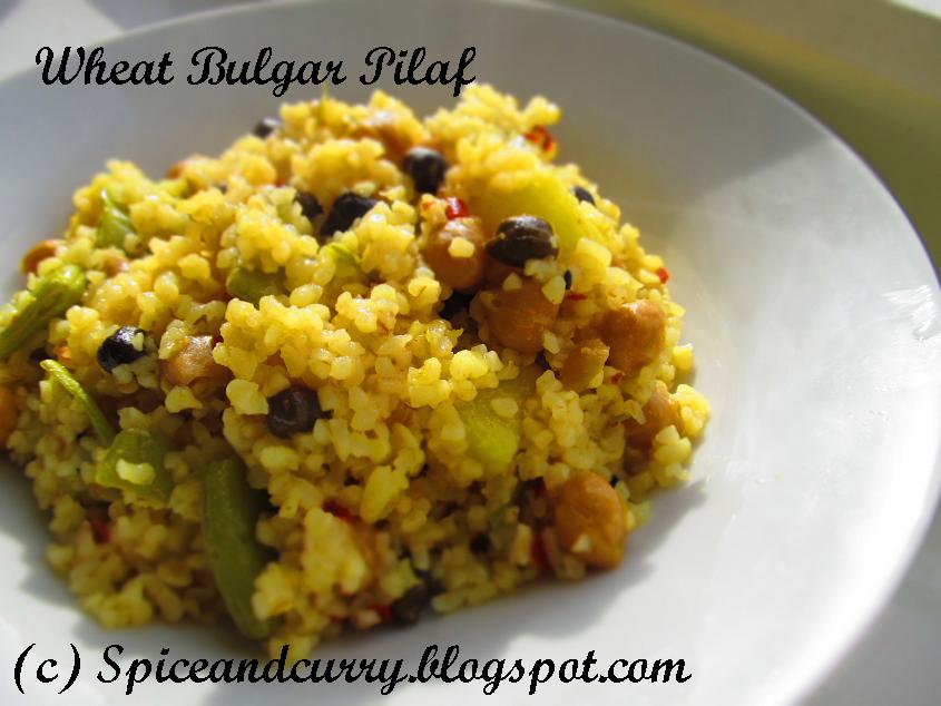 Spice and Curry Wheat Bulgur Pilaf with Chick Peas and Runner Beans