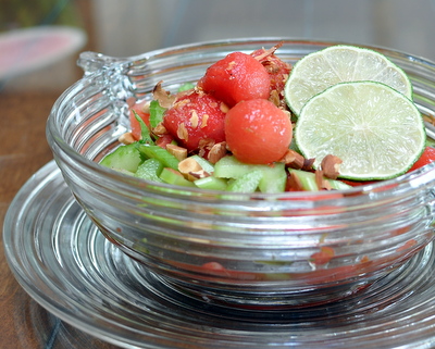 Watermelon & Celery Salad with Honey-Lime Vinaigrette, another easy summer salad ♥ AVeggieVenture.com. Totally captivating! Weight Watchers Friendly. Low Cal. Naturally Gluten Free. Vegan.