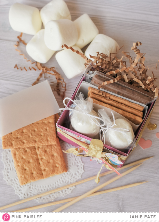 National S'mores Day celebrating by creating treat boxes made with Pink Paislee's Cedar Lane. @jamiepate for @piinkpaislee