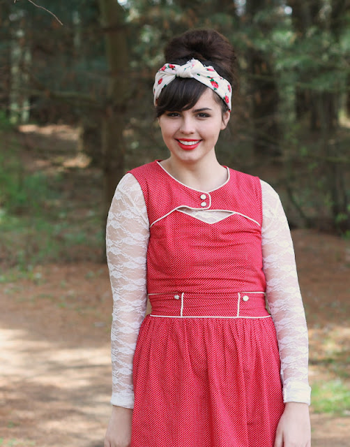 Girl in Red Polka Dot Dress Modcloth  front