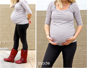 sewing tutorial for upcycling a big tee into maternity tee