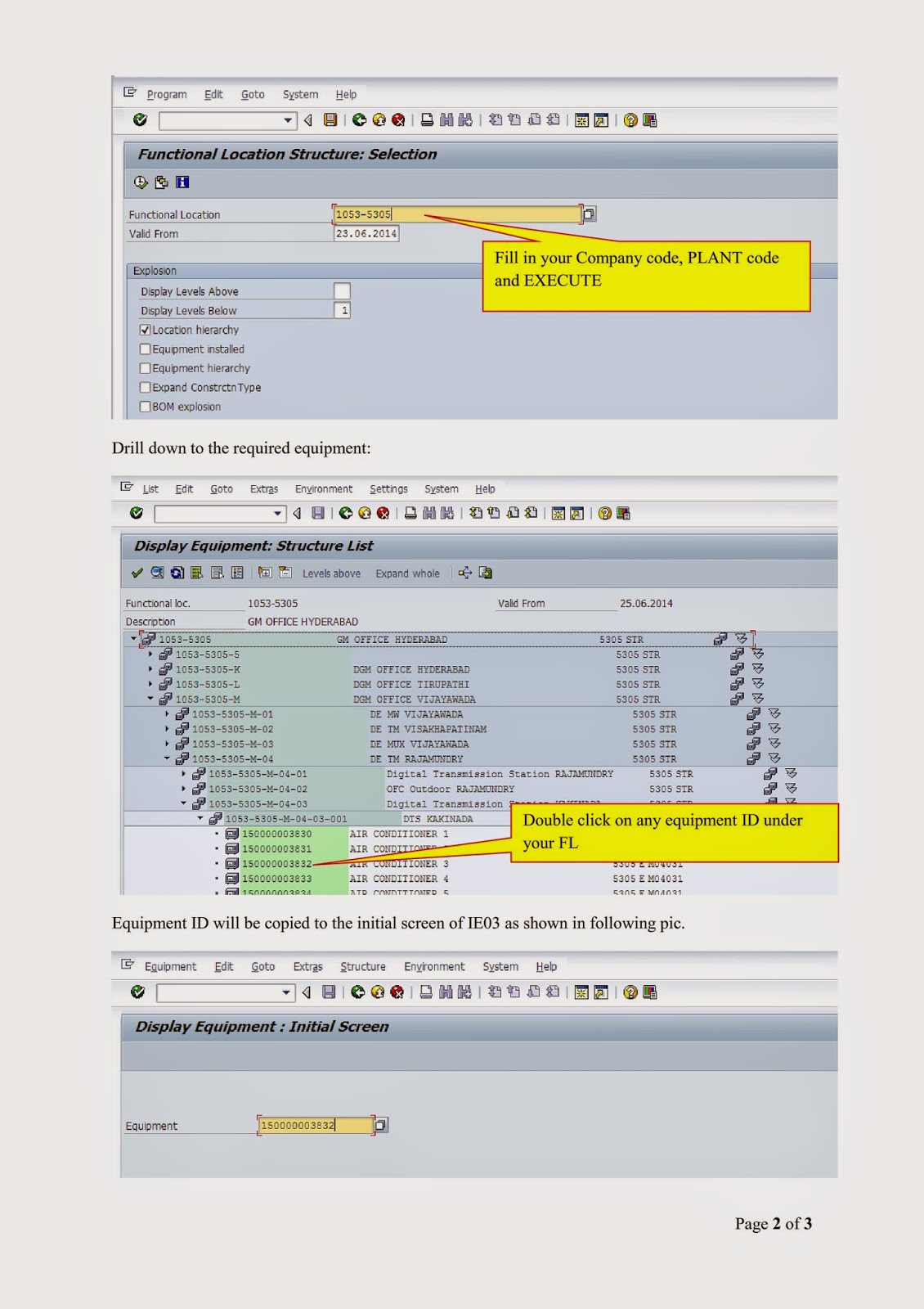 SAP PM, MM module tips for BSNL ERP End users How to view EQUIPMENT ID