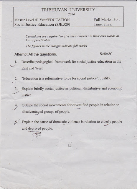 Social Justice Education Question Paper 2074 Med. Second Year