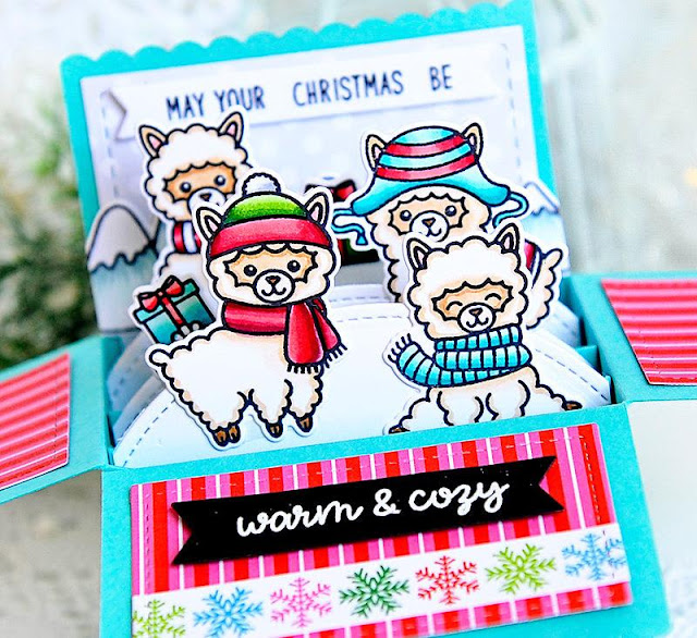 Sunny Studio Stamps: Alpaca Holiday Holiday Cheer Interactive Pop Up Christmas Card by Kay Miller