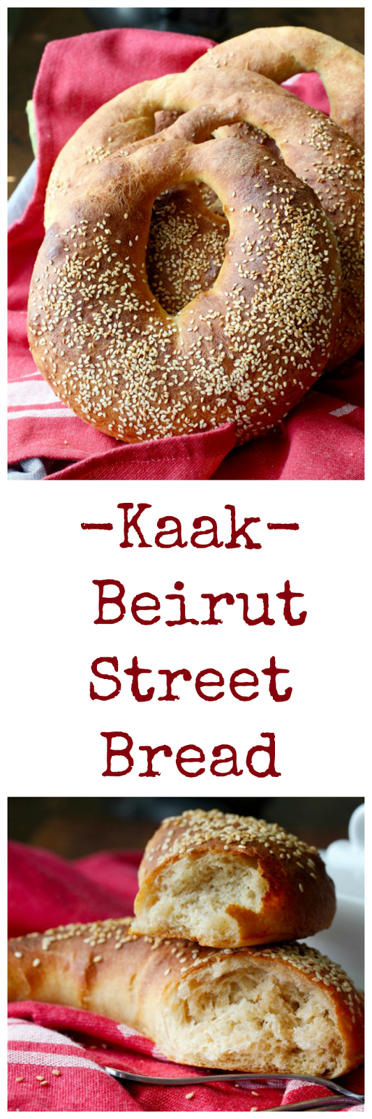 Kaak is a Lebanese street bread, shaped like a purse, coated in sesame seeds, and sold from carts by street vendors. 