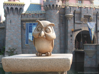 Disneyland castle owl Sleeping Beauty statue