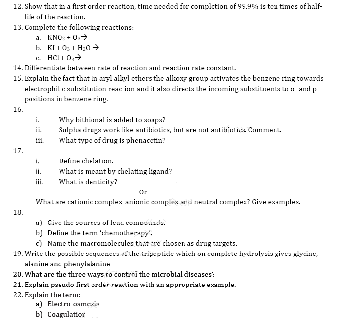 C.B.S.E Sample paper for   chemistry class 12