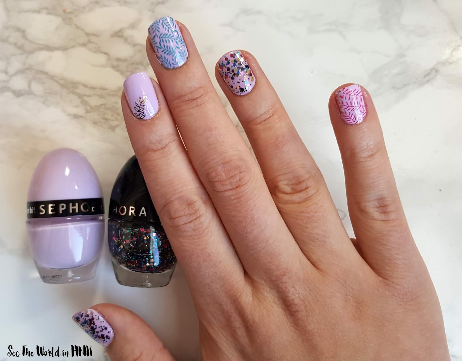 Manicure Monday - New Sephora Collection Color Hit Mini Nail Polishes + Leaves Nail Art 