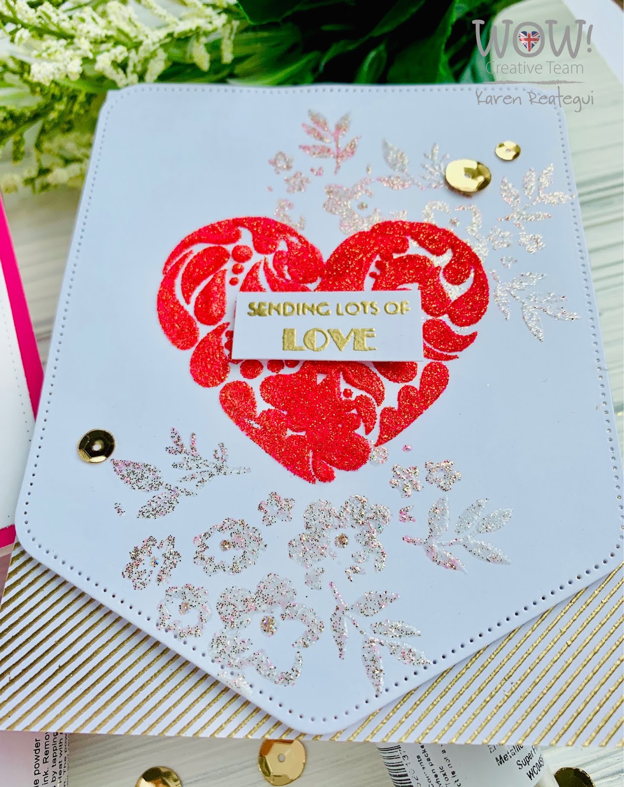 Stencil + Embossing Paste + Embossing Glitters Technique with Karen