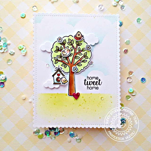 Sunny Studio Stamps: Seasonal Trees Frilly Frames A Bird's Life Spring Greetings Fancy Frames Spring Themed Cards by Franci Vignoli and Mona Toth