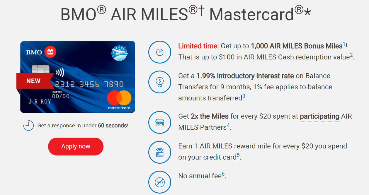 BMO Air Miles MasterCard Get up to 1000 Air Miles Bonus (Targeted)