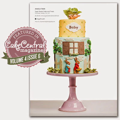 Page spread with Beatrix Potter Baby Shower Cake in the Cake Central Magazine, June 2013 issue.