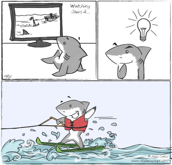 "Oh, Dakuwaqa!" - The Shark comics and cartoons: Water skiing with Jaws!
