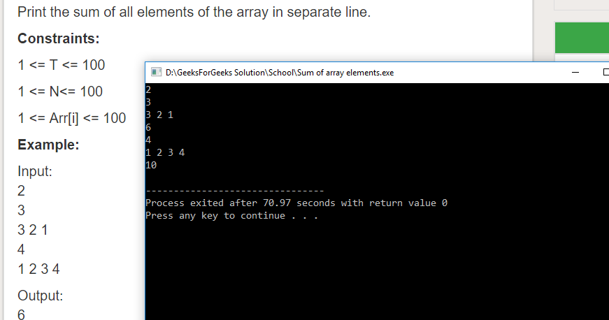 Geeksforgeeks Solution For " Sum of array elements