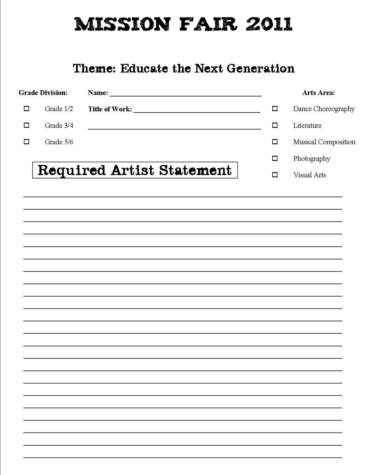 Kids Small Groups Mission Fair Art Contest Submission Form