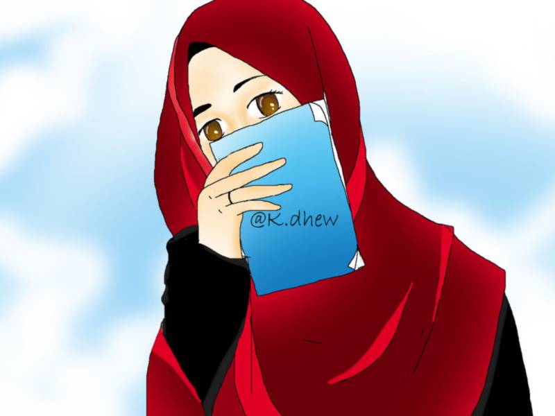 11 Kartun  Muslimah Membaca Alquran Dan Buku  Anak Cemerlang