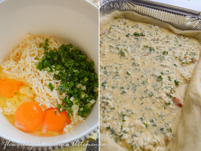 Приготовление сырно-яичной заливки начинка для пирога с яйцами, сыром и зеленью