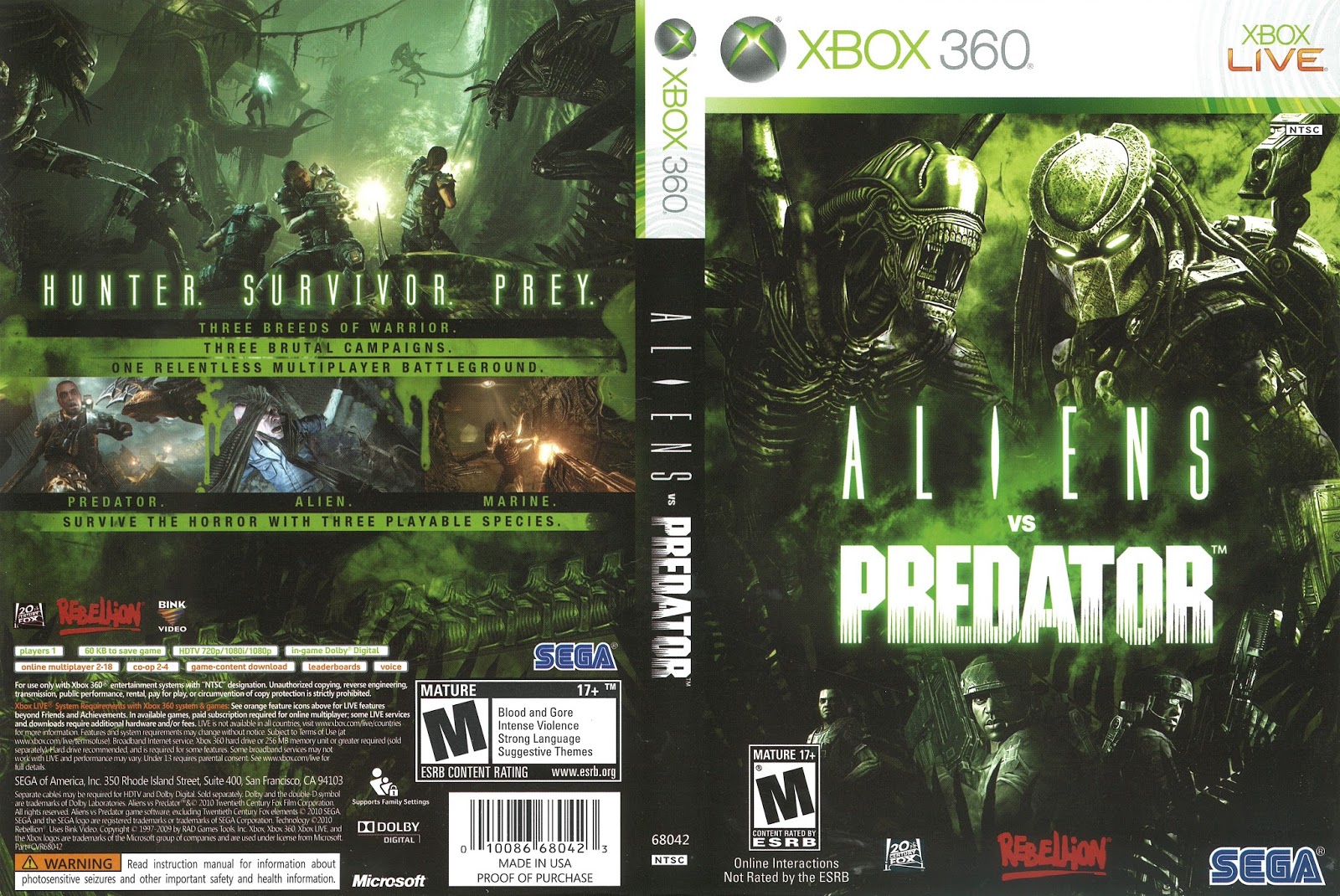 Tudo Capas 5 Aliens Vs Predator Capa Game XBox 360