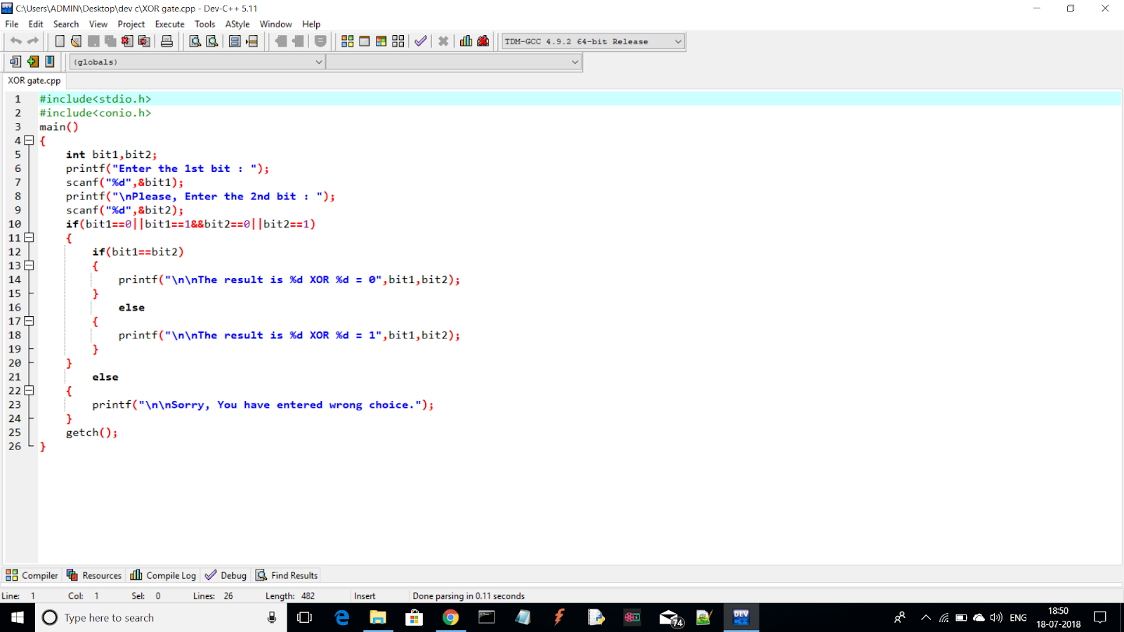 C-Program of XOR calculation(2 bit)