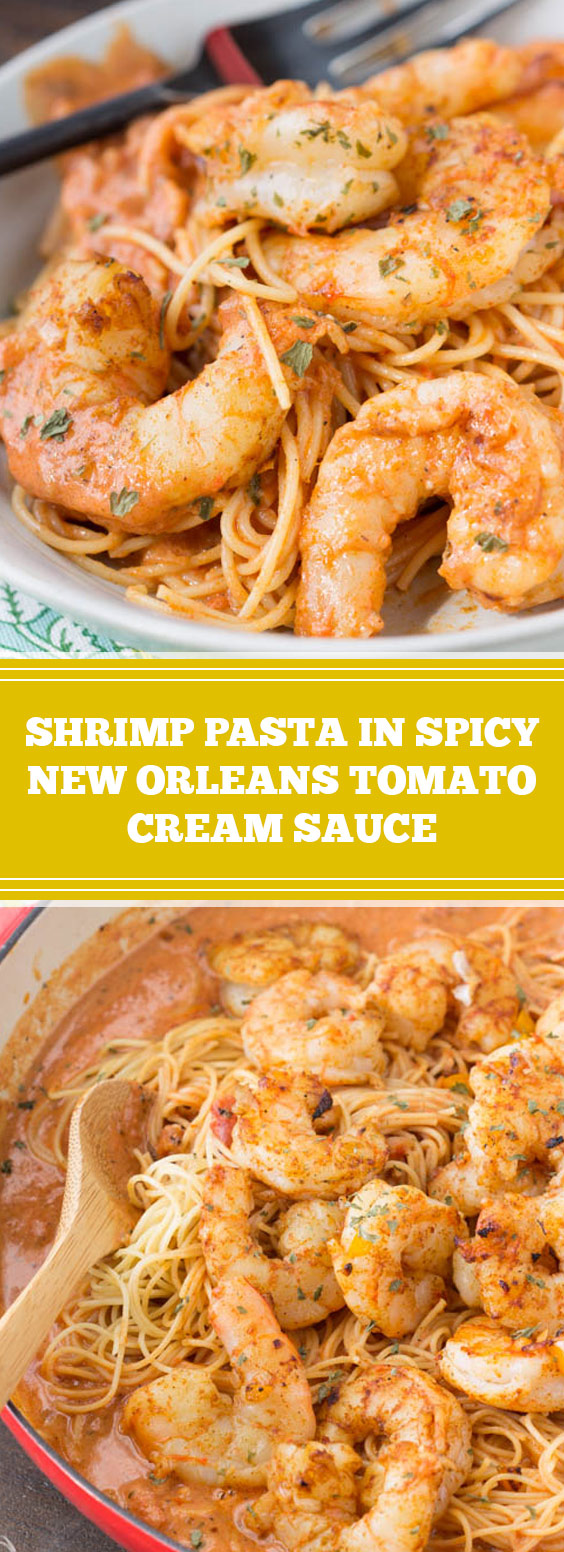 Shrimp Pasta in Spicy New Orleans Tomato Cream Sauce