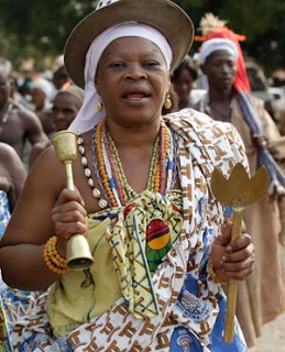 A Voodoo worshipper dances at the Temple of Pythons during the annual Voodoo Festival in Ouidah