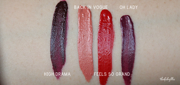 MAC RETRO MATTE LIQUID LIPSTICK, OH LADY, HIGH DRAMA, BACK IN VOGUE, FEELS SO GRAND, REVIEW, SWATCH