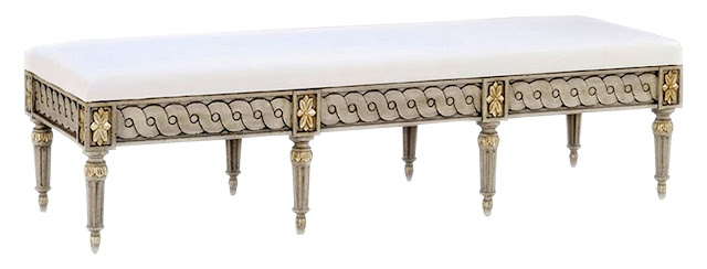 Gustavian bench from Swede Collection furniture company - found on Hello Lovely Studio